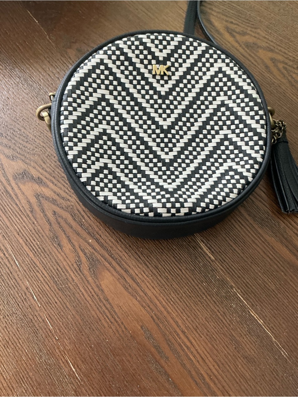 Michael Kors Woven Chevron Round Crossbody Bag in Blue  and White